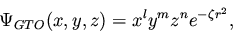 \begin{displaymath}\Psi_{GTO}(x,y,z) = x^l y^m z^n e^{- \zeta r^2},
\end{displaymath}