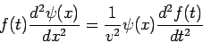 \begin{displaymath}
f(t) \frac{d^2 \psi(x)}{dx^2} = \frac{1}{v^2} \psi(x) \frac{d^2f(t)}{dt^2}
\end{displaymath}