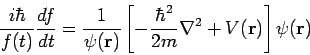 \begin{displaymath}
\frac{i \hbar}{f(t)} \frac{df}{dt} = \frac{1}{\psi({\bf r})}...
...frac{\hbar^2}{2m} \nabla^2 + V({\bf r}) \right] \psi({\bf r})
\end{displaymath}